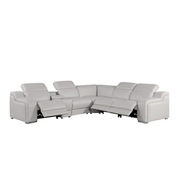 Homeroots Light Gray Italian Leather Power Reclining Curved Six Piece Corner Sectional With Console 544988 - main