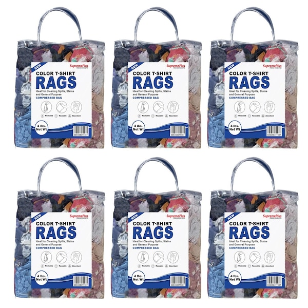 Supremeplus New Color Knit T-Shirt Cleaning Rags, 4 lbs. Bag, Pack of 6, 6PK SP-6877 - main