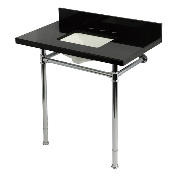 Kingston Brass 36-Inch Black Granite Console Sink with Stainless Steel Legs, 8-Inch, 3-Hole KVPK36227K8SQ1 - main
