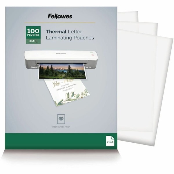 Fellowes Thermal Laminating Pouches Letter, 3 mil, 100 pack, No Color, 100PK FEL5743301 - main