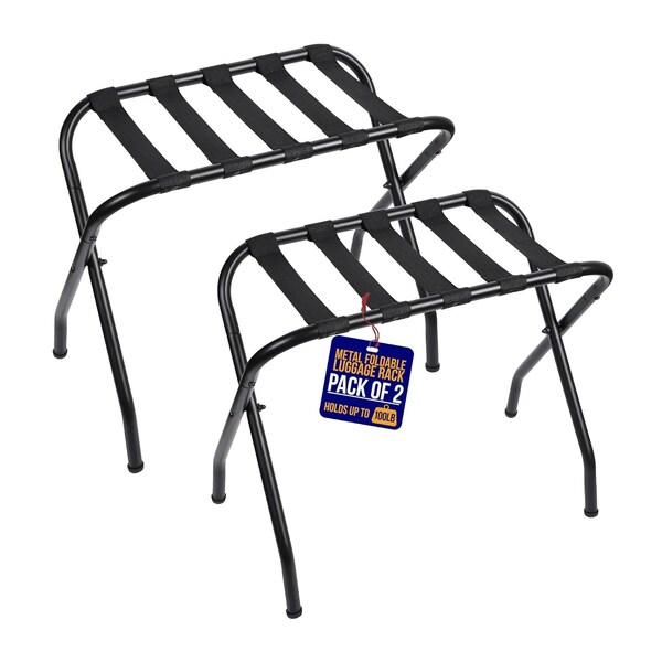Lifemaster Metal Foldable Luggage Racks, Steel Frame, 100 lb Capacity, Black, 2PK LMLUGG2P - main