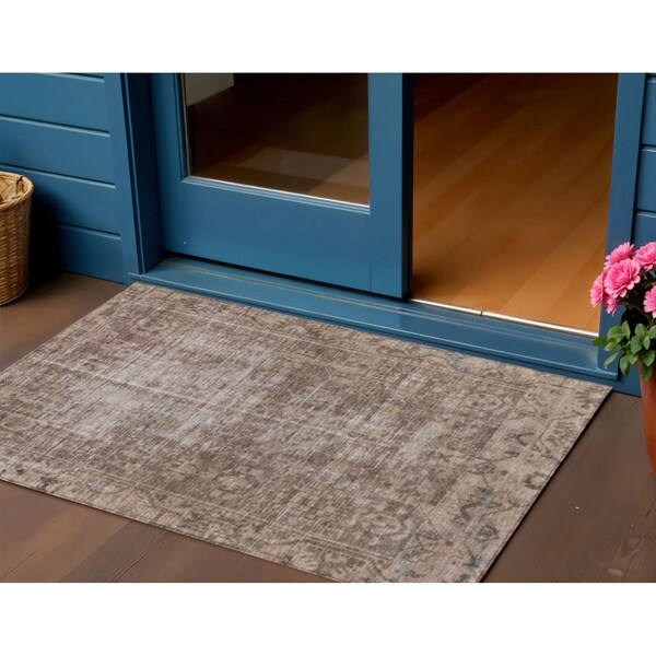 Homeroots 3' X 5' Brown Oriental Washable Indoor Outdoor Area Rug 607524 - main