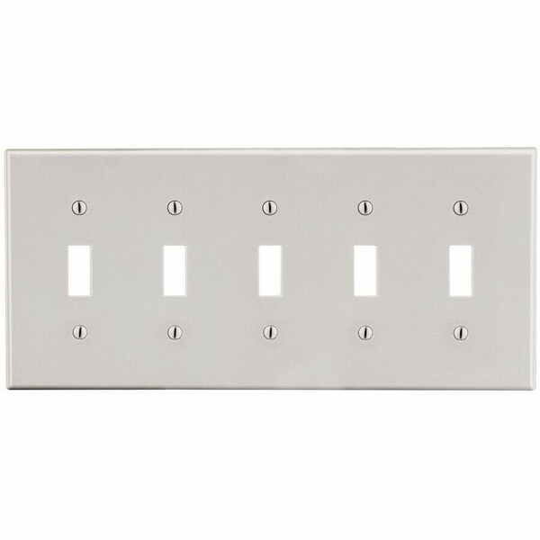Hubbell Wiring Device-Kellems Wallplate, 5-Gang, 5) Toggle, Light Almond P5LA - main