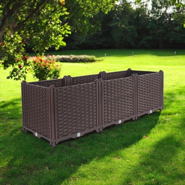 Homeroots 47" X 16" Dark Brown Heavy Duty Plastic Rectangular Self Watering Planter Box 569544 - main