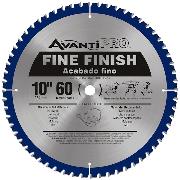Avanti Pro P1060X Circular Saw Blade, 10 in Dia, 5/8 in Arbor, 60-Teeth, Fine Grade, Steel P1060X - main