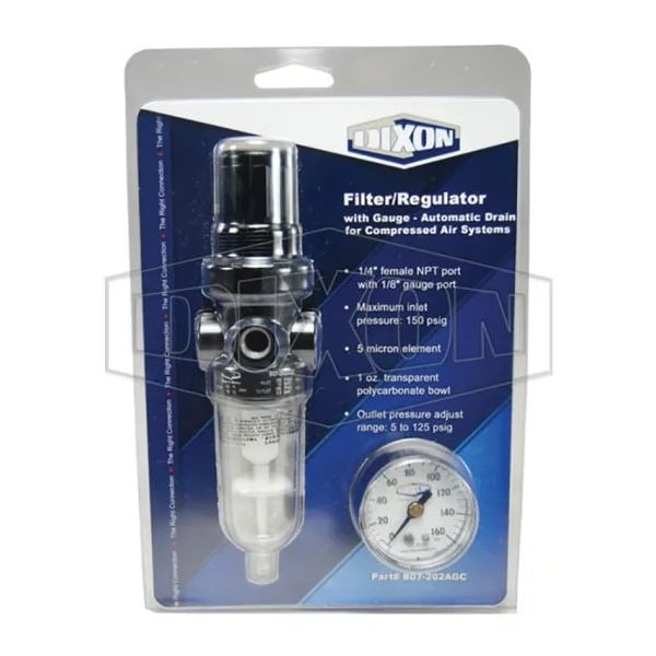 Dixon Norgren by General Purpose Miniature Relieving Filter/Regulator with GC620 Gauge and Automatic Drai B07-202AGC - main