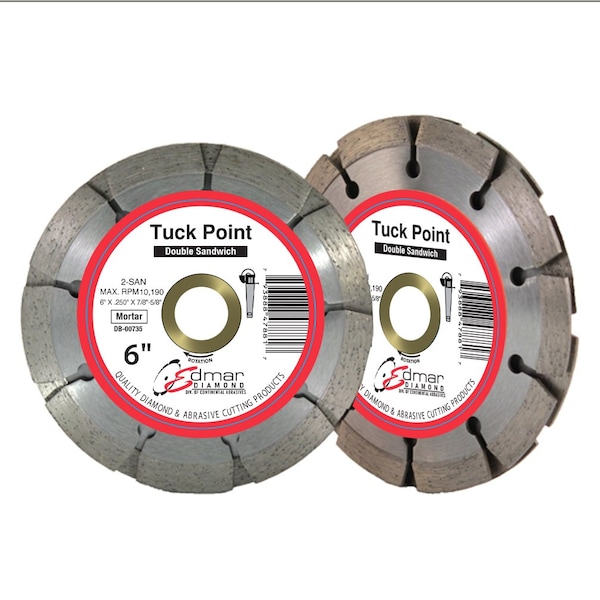 Continental Abrasives 5in x .250in x 7/8in-5/8in Pro Laser Welded Sandwich 2 Blade Diamond Tuck Pointing Blade DB-00728 - main