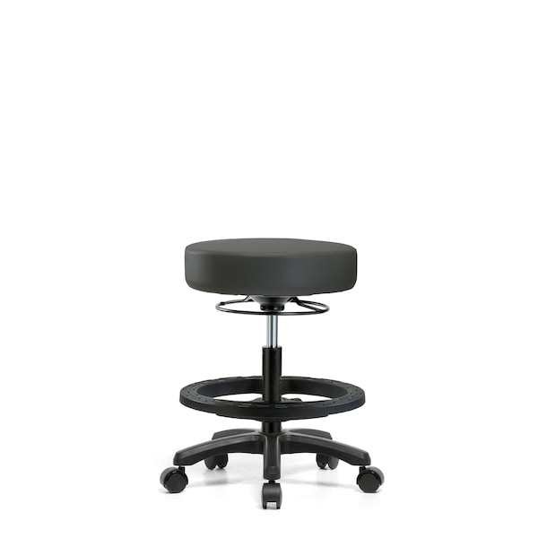 Blue Ridge Ergonomics Vinyl Mini-Stool - Medium Bench Height with Black Foot Ring & Casters in Charcoal Trailblazer Vinyl VMBMS-RG-BF-RC-8605 - main