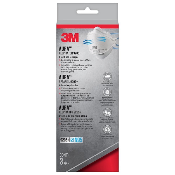 3M 9205P-3-DC Aura N95 Particulate Respirator, 3-Pack 8210D20-DC - main