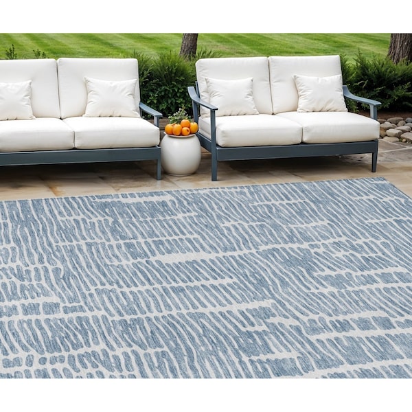 Homeroots 8' X 10' Blue And Ivory Abstract Washable Indoor Outdoor Area Rug 588507 - main