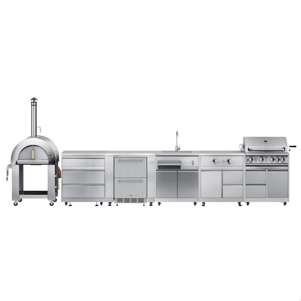 Koolmore Wood fire Pizza Oven, 3 Drawer Cabinet, Fridge and Cabinet, Sink, Side Burner, BBQ Grill and Cabinet KM-OKSKIT-CONFIG108 - main
