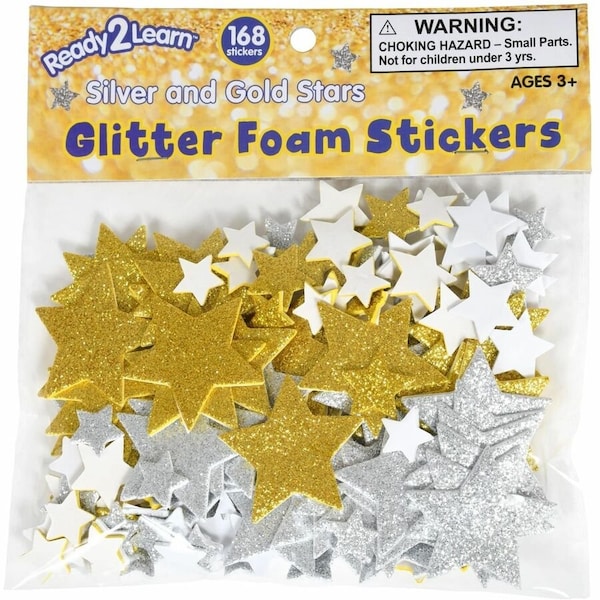 Ready 2 Learn Glitter Foam Stickers, Stars, Silver and Gold, 168-Piece Set, 3PK CE10083 - main