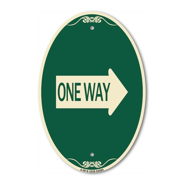 Signmission One Way With Right Arrow, 12 Inch X 18 Inch Architectural Oval, Heavy Gauge Aluminum A-OV-G-1218-24384 - main