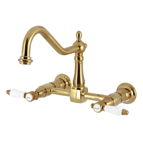 Kingston Brass Two-Handle Wall Mount Bridge Kitchen Faucet, Brushed Brass KS1247BPL - main