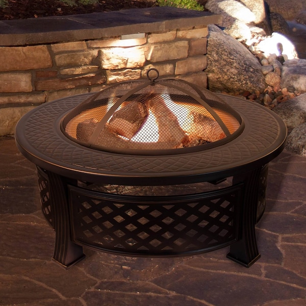 Pure Garden 32-Inch Outdoor Round Metal Wood Burning Firepit/Fireplace, Bronze 50-FP188 - main