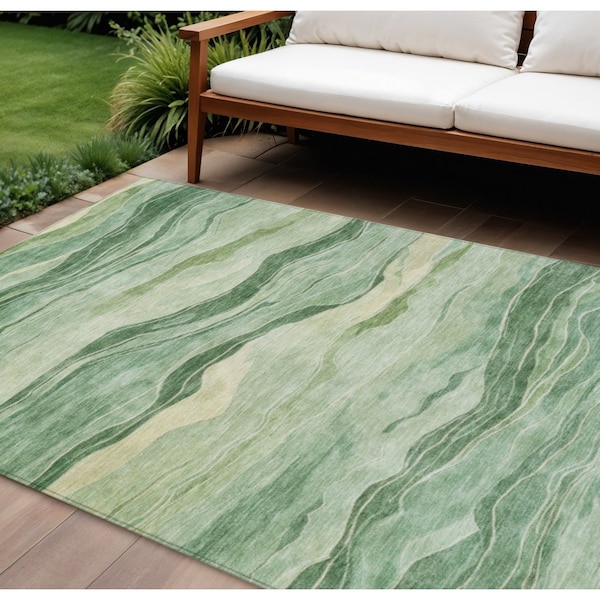 Homeroots 9' X 12' Green Striped Washable Indoor Outdoor Area Rug 608116 - main