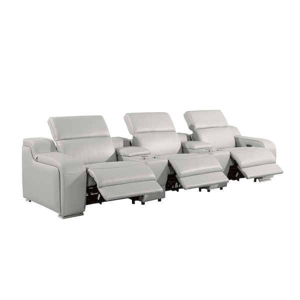 Homeroots 129" Light Gray Italian Leather Reclining USB Sofa 632873 - main