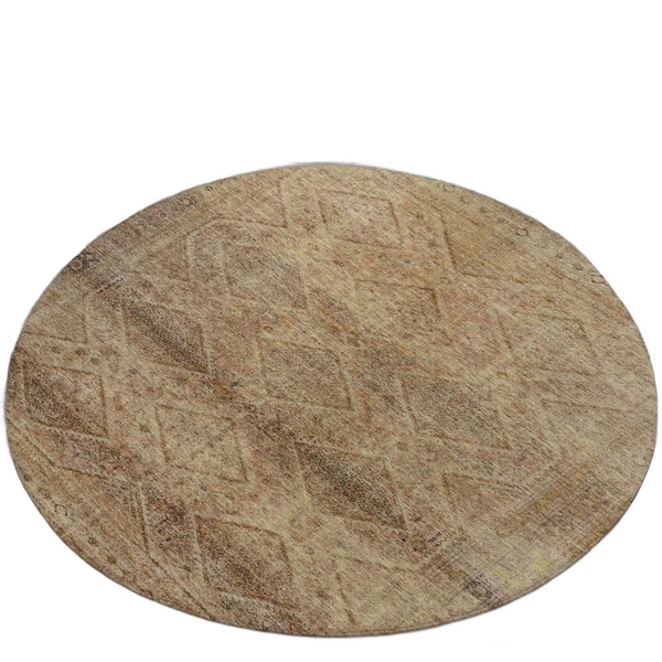 Homeroots 8' Khaki And Beige Round Geometric Washable Indoor Outdoor Area Rug 630503 - main