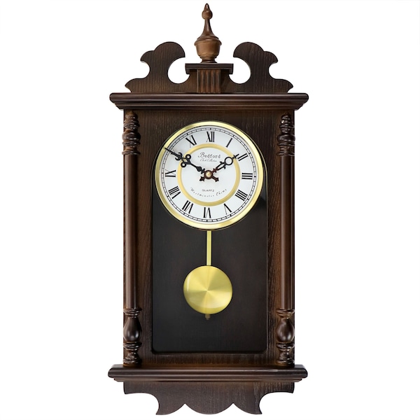 Bedford Clock Collection Leo 21 Inch Chestnut Wood Chiming Pendulum Wall Clock BED-LEO - main