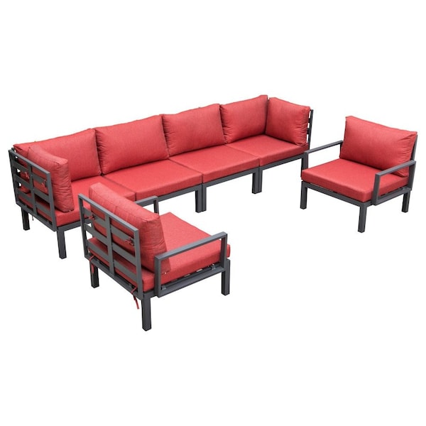 Leisuremod Hamilton 6-Piece Aluminum Patio Conversation Set with Cushions, Red HSBL-6R - main