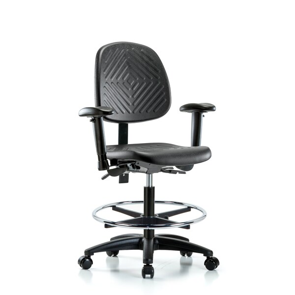 Blue Ridge Ergonomics Bench Chair, Poly, Med, Bk, AA, CF Cast, 6-Way Adjustable, 19-1/2" to 27-1/2" Height, Black; Blue BR-PMBCH-MB-RG-T0-A1-CF-RC - main