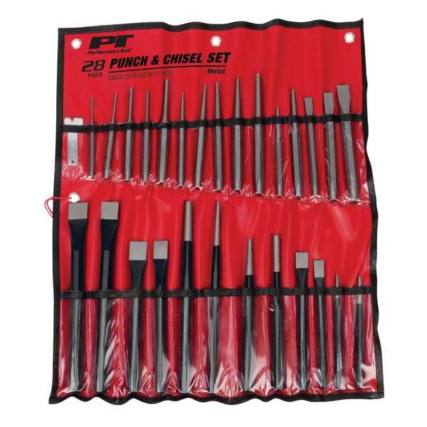 Performance Tool 28 pc. Punch and Chisel Set, Chrome Vanadium, Carbon Steel, Storage Pouch W754 - main
