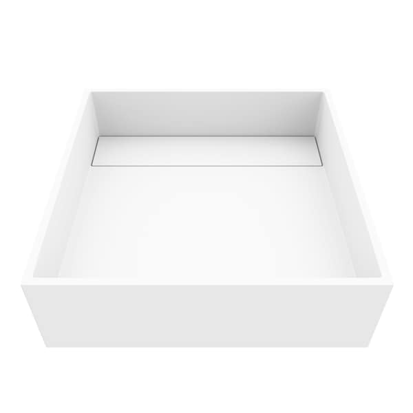 Vigo Montauk Modern White Matte Stone 15 in. L x 15 in. W x 5 in. H Square Vessel Bathroom Sink VG04020 - main