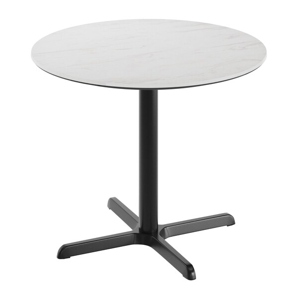 Flash Furniture 36" RD Tabletop, Seamless Surface Technology, White Faux Marble, 30" x 30" Black Table Height X-Base ST-RD36-WHMAR-T3030-GG - main