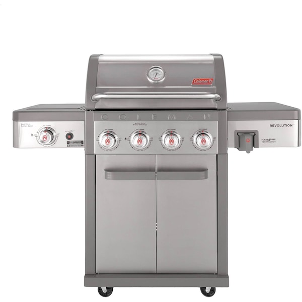 Coleman Revolution 4-Burner Gas BBQ Grill w/ Side Burner, 680-Sq. In. Total Cooking Surface, Stainless/Gray RV-401BBQ - main