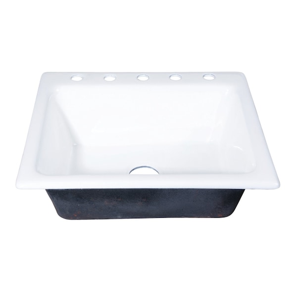 Kingston Brass 25" Cast Iron Self-Rimming Single Bowl Drop-In Kitchen Sink, 5-Hole, White GT252295 - main