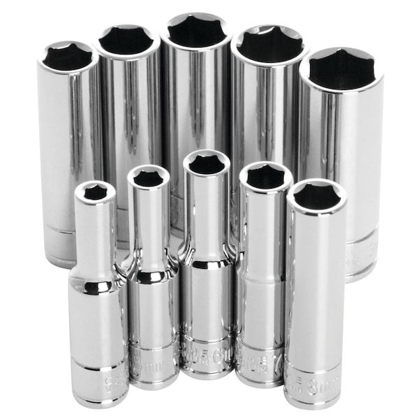 Performance Tool 10 pc. 1/4 in. Dr. Metric Socket Set, 6pt Deep Sockets, Chrome Vanadium W36400 - main