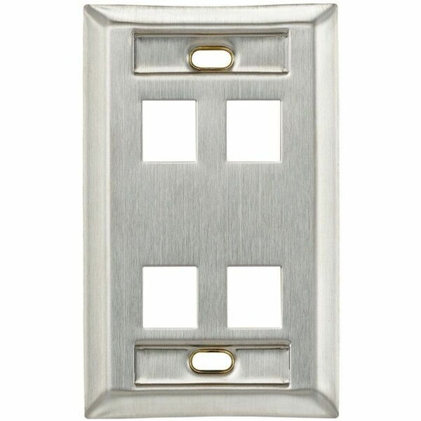 Leviton 4-Port Wallplate Unloaded, 1-Gang W/Designation Window, Quickport Ss 43080-1L4 - main