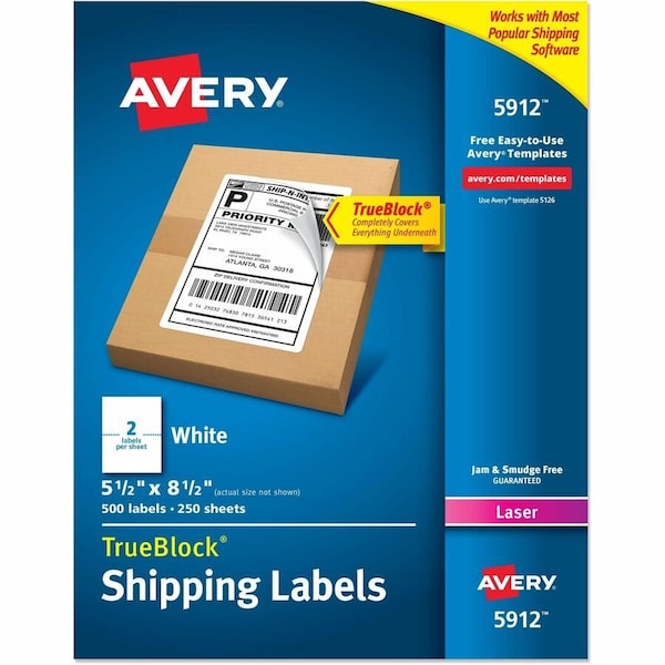 Avery Shipping Labels with TrueBlock Technology, 5-1/2 x 8-1/2, White, 500/Box 5912 - main