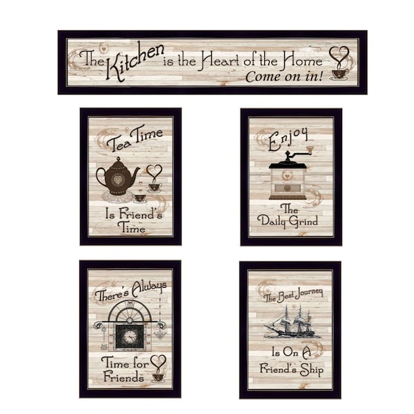 Homeroots Set Of Five Kitchen Friendship Collection II 3 Black Framed Print Kitchen Wall Art, 5PK 405944 - main