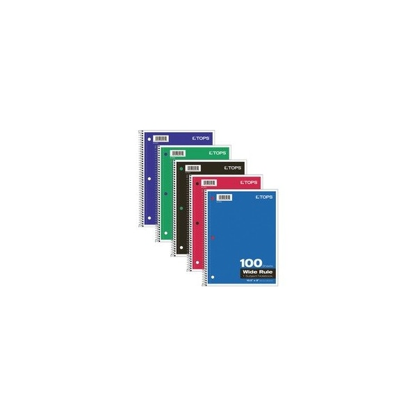Tops Wide Rule 1-subject Spiral Notebook - 100 Sheets - Wire Bound - 10 1/2in x 8in Sheet Size - 0.25in 65031 - main