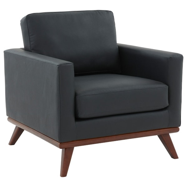 Leisuremod Chester Modern Leather Accent Armchair with Birch Wood Base, Black CS33BL-L - main