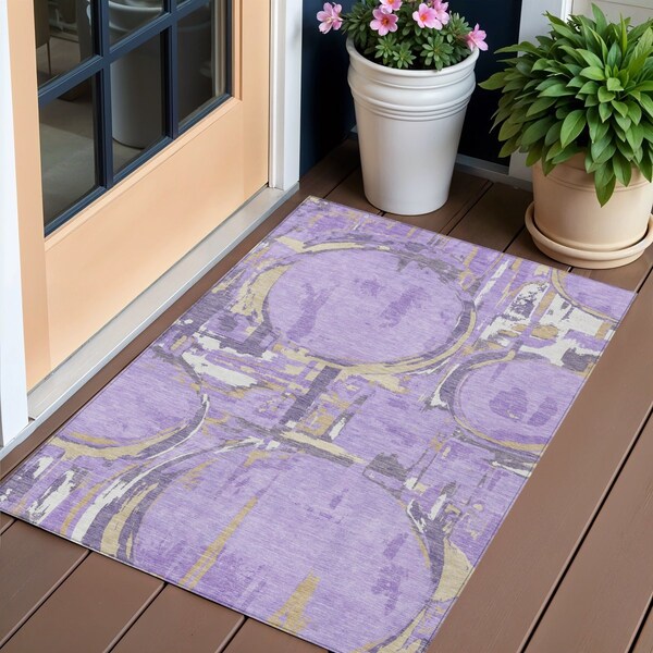 Homeroots 3' X 5' Lavender Lilac And Purple Geometric Washable Indoor Outdoor Area Rug 589398 - main