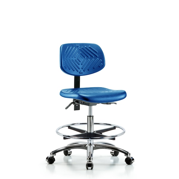 Blue Ridge Ergonomics Poly Chair Chrome, Med Bench, Foot Ring, Casters, Blue BR-PMBCH-CR-T0-A0-CF-CC-BLU - main