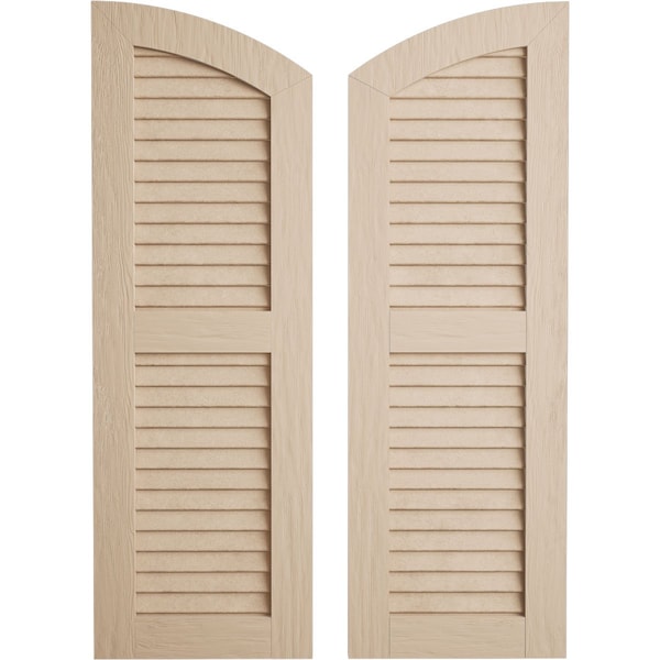 Ekena Millwork Timberthane Rough Sawn 2 Equal Louver w/Elliptical Top Faux Wood Shutters, 12Wx52H, 48 Low Side, PR SHULVL12X52RSPR - main