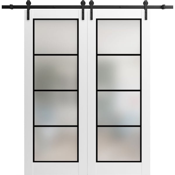 Sartodoors Sturdy Double Barn Door with Frosted Glass Planum 2132 White 56x96 (2* 28x96) Solid Core PLANUM2132DB-WS-56 x 96 (2* 28x96) - main