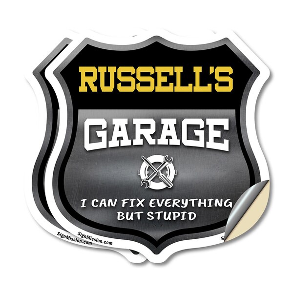 Signmission Russell's Garage I Can Fix Everything But Stupid, 6 inch X 6 inch, Vinyl Decal, 2PK SHI-D-2PACK-6-490-RUSSELL - main
