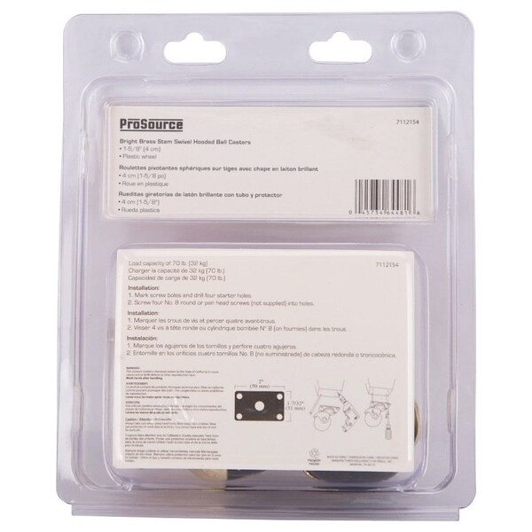 Prosource Ball Caster, 1-5/8 in Dia Wheel, 1-5/8 in W Wheel, PP Wheel, Black, 70 lb, Steel Housing Material JC-E01-PS - main