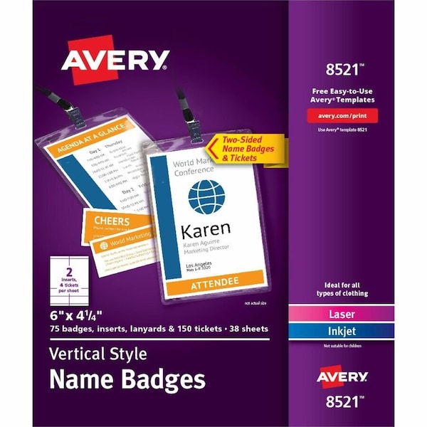 Avery reg Vertical Name Badges Tickets, White AVE8521 - main