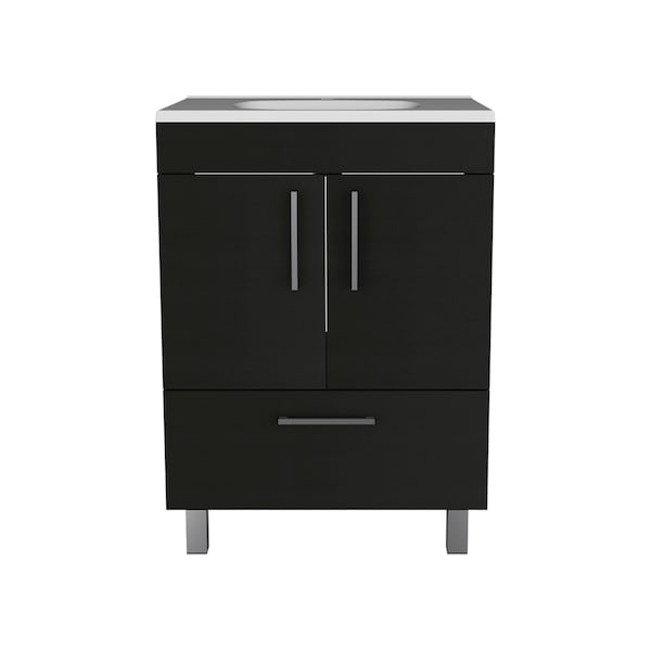 Homeroots 24" Black Wood Freestanding Bathroom Vanity With White Sink 478251 - main
