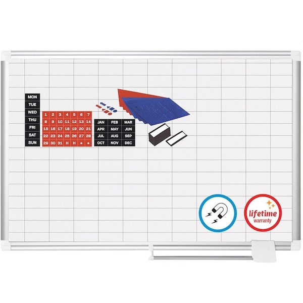Mastervision 12"x24" Magnetic Planning Dry Erase Board Kit, Aluminum Frame CR0830830A - main