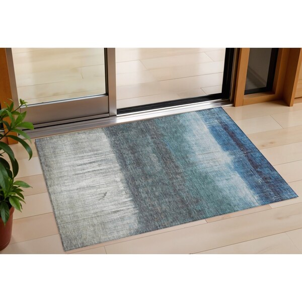 Homeroots 3' X 5' Blue And Gray Abstract Washable Indoor Outdoor Area Rug 632041 - main