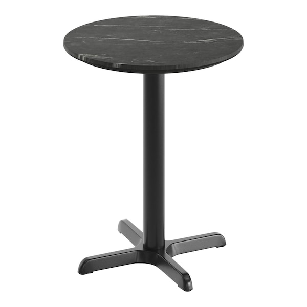 Flash Furniture Commercial 24" Black Faux Marble HPL Tabletop with Black Table Height X Base ST-RD24-BKMAR-T2222-GG - main