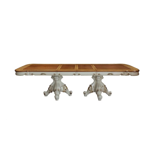 Homeroots 49" Brown And White Solid Wood Double Pedestal Base Dining Table 348650 - main
