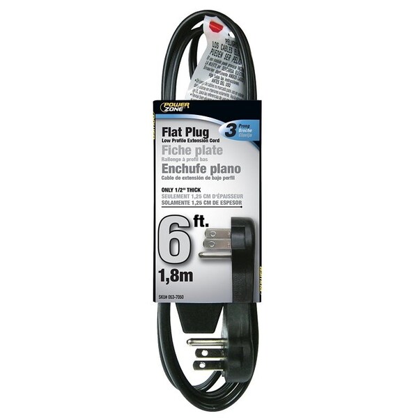 Powerzone SPT-2 Extension Cord, 16 AWG, Indoor, 16/3, 3 Outlets, 5-15R, Black, 5-15P, 6 ft OR932606 - main