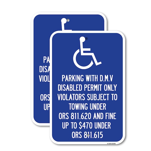 Signmission Parking with D.M.V Disabled Permit Only Violators Subje, 12'' X 18'', Heavy Gauge Aluminum, 2PK A-1218-2PACK-23342 - main